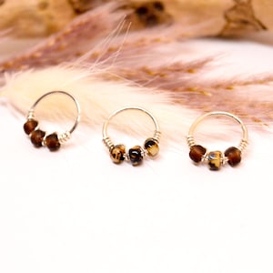 Piercing anel, prata 925, contas de vidro marrom, 20G (0,8mm), Ø 7,8,9,10,11,12mm Nariz Narina Cartilagem Orelha Umbigo tragus rook daith
