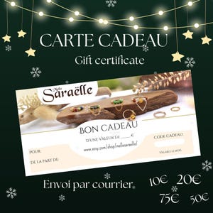 Vale regalo Mellesaraëlle para regalar, Navidad, Cumpleaños, Vale regalo San Valentín, Joyas personalizadas, importe a elegir Enviar por correo