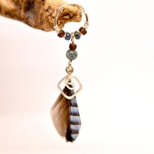 925 Silver Piercing Ring, Jay Feather, Indian Agate Stone Ø 10.5mm, 18G (1mm) Cartilage Ear Conch Helix Lobe Native American Jewelry