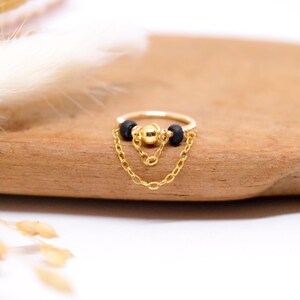 Piercing ad anello, riempito in oro 12K, catene e perline riempite in oro, perline di vetro nero, Ø 10 mm, 18G cartilagine orecchio naso elica conchiglia setto