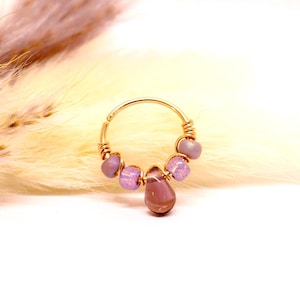Anneau piercing, Or rempli 12K, perles en verre mauve, Ø 8,9,10,11,12mm, G20 (0.8mm), nez septum cartilage oreille hélix rook daith Conch