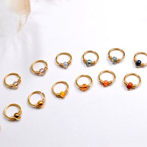 Piercing ad anello, oro riempito 12K / argento 925 / perlina di vetro in acciaio 316L, G20 / 0,8 mm, Ø 5,6,7,8,9,10,11,12 mm Cartilagine Orecchio Naso Ombelico Capezzolo