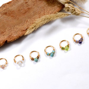 Piercing ad anello, oro 12K riempito / argento 925 / acciaio inossidabile 316L Ø 5, 6, 7, 8, 9, 10, 11, 12mm, 20G (0,8mm), perline di vetro, cartilagine dell'orecchio, ombelico, naso