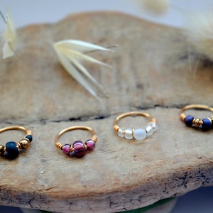 Piercing ad anello riempito in oro 12K/argento 925/acciaio inossidabile 316L, perline di vetro 20G (0,8 mm) Ø 10, 11, 12 mm, per naso, setto, cartilagine, orecchio, ombelico, creolo