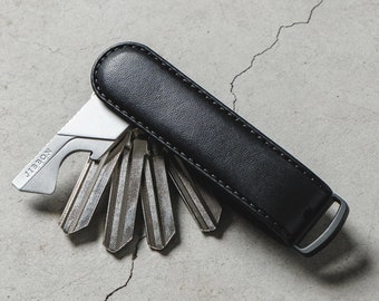 Organizador de llaves minimalista de cuero genuino de grano superior, totalmente negro