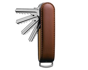 Organizador de llaves de piel de grano superior color cacao, llavero, llavero Jibbon, EDC