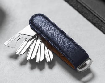 Organizador de llaves de cuero caviar azul marino, llavero, llavero, organizador de llaves Jibbon, EDC, regalo de cumpleaños, presente