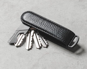 Organizador de llaves de cuero genuino Pebble, llavero, llavero, organizador de llaves Jibbon, EDC, regalo de cumpleaños, presente, Pebble negro