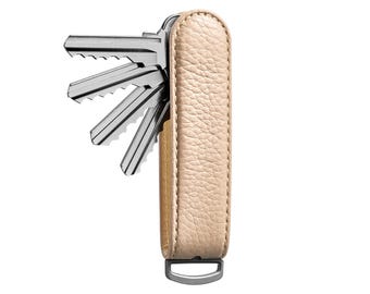 Organizador de llaves de piel color crema con textura de guijarros, llavero de piel italiana, Jibbon