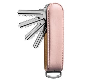 Organizador de llaves de cuero de grano superior color rubor, porta llaves Jibbon, EDC, rubor