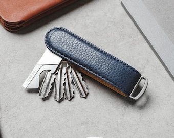 Organizador de llaves de cuero azul marino, llavero minimalista, regalo EDC