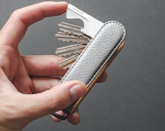 Organizador de llaves de piel granulada, llavero minimalista, EDC, gris