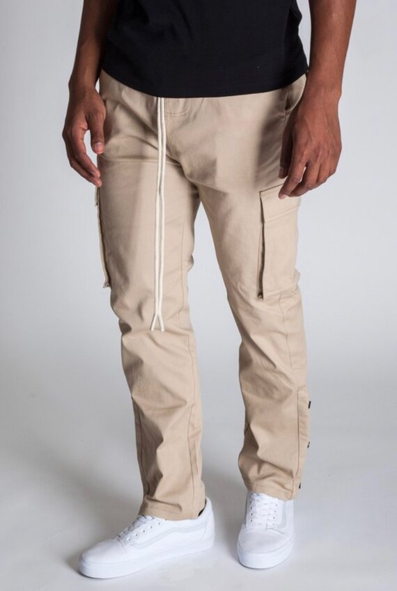 Snap Button Cargo Pants Mens Cotton Cargo Snap Button Cargo Etsy