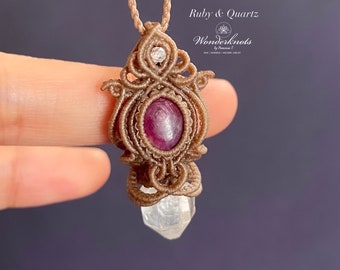 Ruby & Quartz macrame necklace jewelry jewellery