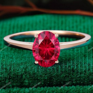 Oval Lab Ruby Promise Ring, 14K Rose Gold Solitaire