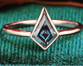 Pierścionek zaręczynowy z aleksandrytem Kite, vintage, 14-karatowe różowe złoto, solitaire