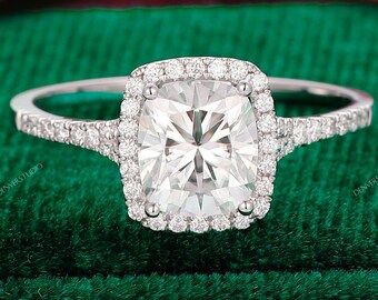 Pierścionek z moissanitem w kształcie poduszki w stylu art déco o masie 2,0 ct, pierścionek obietnicy z różowego złota