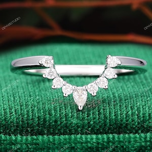 Crown Shaped Diamond Matching Band, Dainty Women's Ring, Birthday Present Rose Gold Stackable Ring