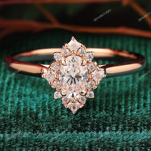 Anniversary Ring Gift, Vintage 1/2CT Oval Moissanite Wedding Proposal Ring, Antique Moissanite Ring, Art Deco Engagement Rings, Ladies Ring