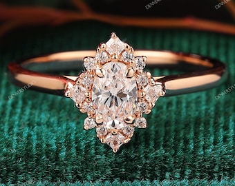 Anniversary Ring Gift, Vintage 1/2CT Oval Moissanite Wedding Proposal Ring, Antique Jewelry