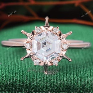 Bijoux en diamant Moissanite pour femme, cadeau de Noël pour elle, élégante bague de fiançailles en moissanite pour proposition nuptiale de 6,5 mm, 1,0 carat, taille hexagonale