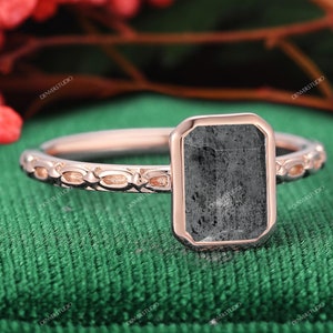 2 Carat Gray Diamond Galaxy Salt and Pepper Diamond Engagement Ring, Handmade Filigree Unique Bridal Promise Ring Antique Black Crystal Ring