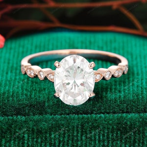 18K Solid Rose Gold Moissanite Diamond Ring, 3.0CT Oval Shape 8x10mm Moissanite Engagement Ring, Art Deco Promise Proposal Ring,Wedding Ring
