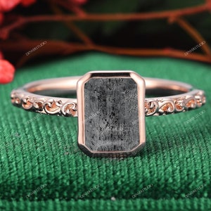 Handmade Fligree Design Salt Pepper Diamond Black Crystal Gemstone Ladies Jewelry, Valentines Gift,Art Deco Bezel Set  Wedding Proposal Ring