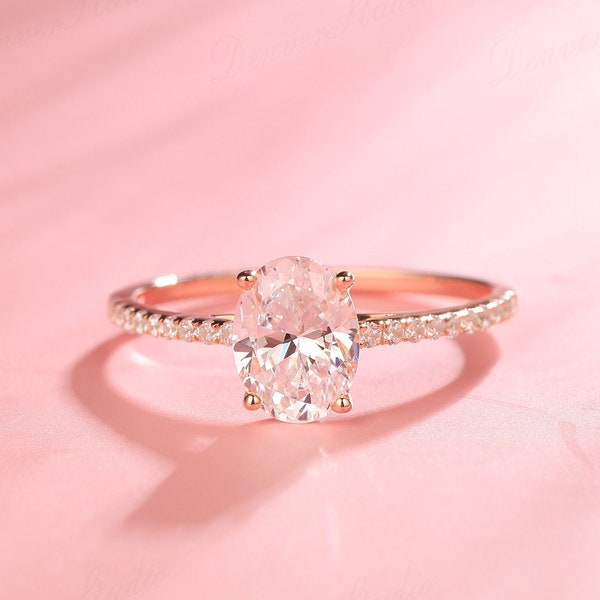 Anillo nupcial de moissanita ovalado, anillo nupcial de diamantes de 1,5 qt, anillo a juego de oro blanco rosa, anillo de compromiso de moissanita, regalo de anillo de aniversario