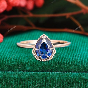 Blue Sapphire Anniversary Ring Gift For Beloved, 6x8mm Teardrop Cut Blue Sapphire Gemstone Ring, 14K White Gold Gemstone Engagement Ring