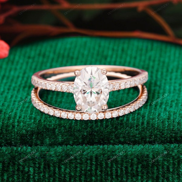 IGI Certified 0.5-2.0CT Oval Lab Grown Diamond Bridal Sets, Antique Full Eternity Lab Diamond Wedding Promise Ring Set, Diamond Ring for Her