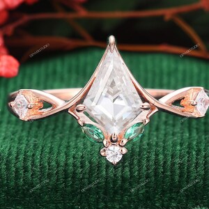 Handmade Kite Shaped 6x9mm Moissanite Lab Diamond Anniversary Ring Gift for Women, Art Deco Kite Cut Simulated Diamond Engagement Ring Gold
