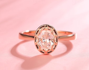 Vintage Oval Moissanite Ring, Bezel Set Moissanite Engagement Ring, Solitaire Ring, Bridal Ring, Matching Ring, Ring For Her, Silver Ring