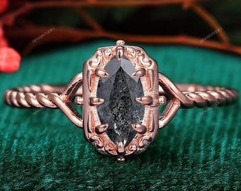 Summer Engagement Gift Jewelry Elegant Marquise Cut Natural Herkimer Diamond Promise Ring Rose Gold Vermeil Rope Twist Band S&P Diamond Ring