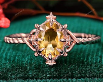 Vintage Filigree Design Oval Engagement Ring or Promise Ring November Birthstone,  Handmad Natural Yellow Citrine Promise Ring Gift For Her