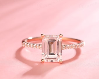 Natural Diamond Wedding Ring, Women&#39;s Diamond Jewelry, 2.0ct Emerald Cut Moissanite Diamond Bridal Ring,Moissanite Engagement Ring Rose Gold