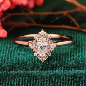 Anniversary Ring Gift, Vintage 1/2CT Oval Moissanite Wedding Proposal Ring, Antique Moissanite Ring, Art Deco Engagement Rings, Ladies Ring