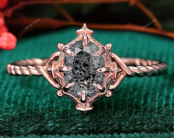 Art Deco Anniversary Jewerly Handmade Filigree 5x7mm 1.0CT Oval Herkimer Diamond Proposal Promise Ring Rose Gold, Travel Ring Womens Jewelry