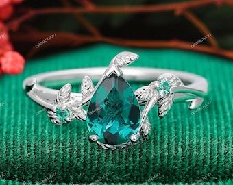 Vintage Lab Created Emerald 10K Rose Gold Engagement Ring Art Deco ...