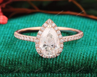 Teardrop Shaped Diamond Wedding Ring, 1.5ct 6x9mm Pear Moissanite Ring, Mother&#39;s Day Gift, Rose Gold Ring, Natural Diamond Engagement Ring