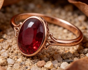 Solitaire Filigree Oval Red Ruby Promise Bridal Anniversary Ring Vintage July Birthstone Wedding Ring