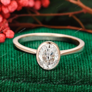 1.5CT Solitaire Moissanite Diamond Engagement Ring, Bezel Set Oval Moissanite Bezel Anniversary Ring, Simulated Diamond Bezel Promise Ring