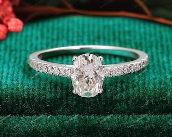 1.0CT Oval Cut Moissanite Wedding Ring, Promise Ring White Gold,18k Gold Moissanite Engagement Ring, Anniversary Gift,Moissanite Bridal Ring