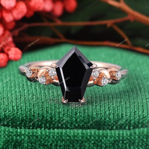 Vintage 10*12mm Oval Rose Cut Black Onyx Ring Solid Rose