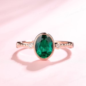 14k/18k Rose White Gold Emerald Ring, May Birthstone Ring, Emerald Wedding Ring, Green Gemstone Engagement Ring, 1.5ct Women&#39;s Emerald Ring