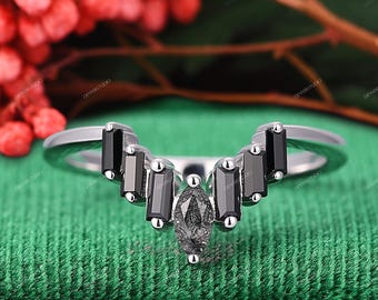 Baguette Black Onyx Tiara Ring Enhancer, Marquise Quartz Stackable Band