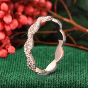 3.5MM Band Twisted Moissanite Wedding Band Rose Gold, Unique Stacking Matching Infinity Band Anniversary Ring, Full Eternity Women&#39;s Band