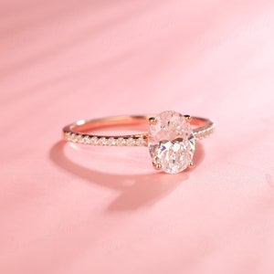 Oval Moissanite Bridal Ring, 1.5ct Diamond Bridal Ring, Rose White Gold Matching Ring, Moissanite Engagement Ring, Anniversary Ring Gift image 6