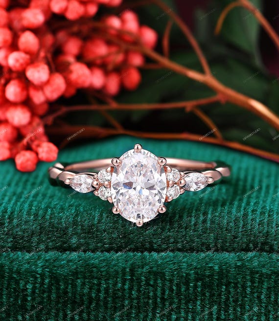 Unique Design Oval Moissanite Diamond Rose Gold Engagement  Ring,Vintage Moissanite Bridal Promise Ring Jewelry Womens Anniversary Ring