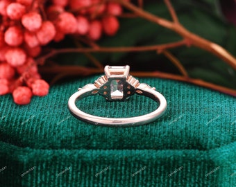 Dainty Moissanite Bridal Ring 14k/18k Solid Gold, Emerald Cut